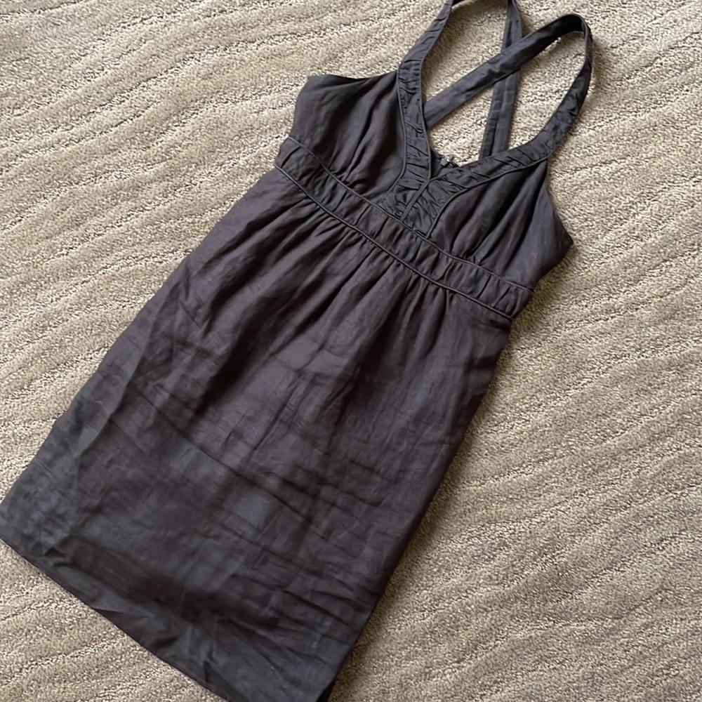 NWT $110 Banana Republic dark brown crisscross back 100% linen dress